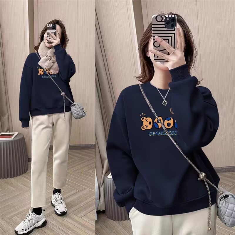 Autumn and winter round neck sweatshirt for women Korean style loose long sleeve top