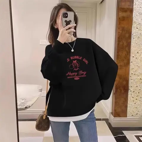 秋冬款圓領衛衣女韓版寬鬆長袖上衣女