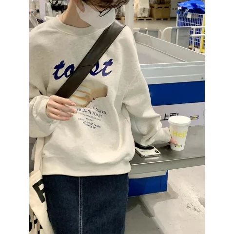 Autumn and winter round neck sweatshirt for women Korean style loose long sleeve top for women