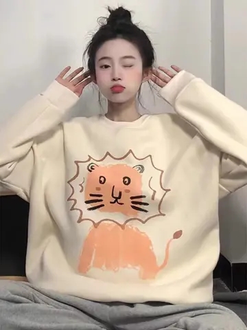 Autumn and winter round neck sweatshirt for women Korean style loose long sleeve top for women