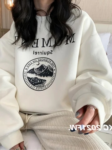 秋冬款圓領衛衣長袖上衣女