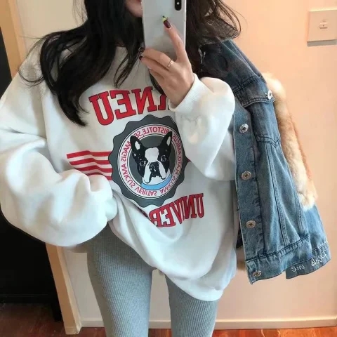 秋冬款圓領衛衣長袖上衣女