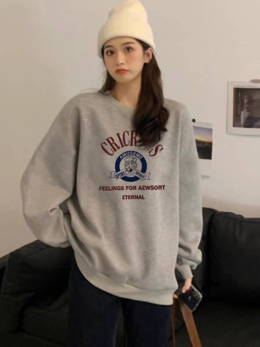 秋冬款休閒寬鬆百搭圓領衛衣女外套女