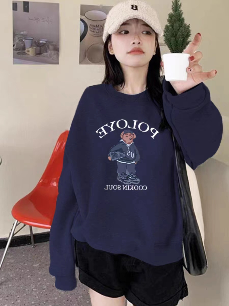 秋冬款休閒寬鬆百搭圓領衛衣女外套女