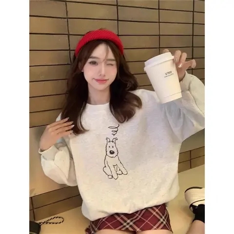 Round neck loose casual versatile sweatshirt women's trendy top