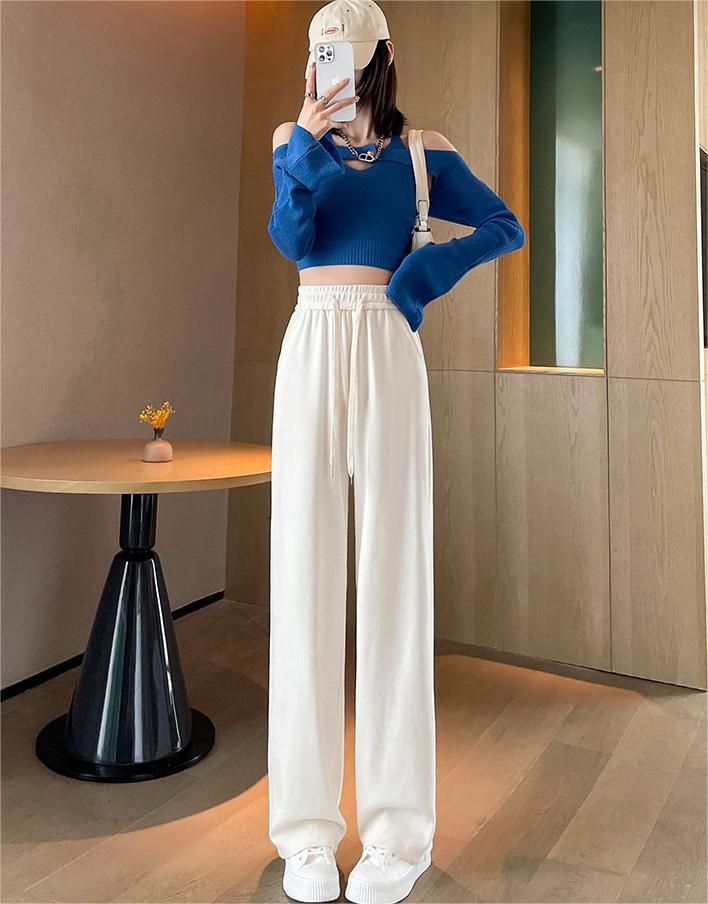 Chenille wide-leg pants for women autumn and winter new casual straight plus velvet thickened gray knitted corduroy pants