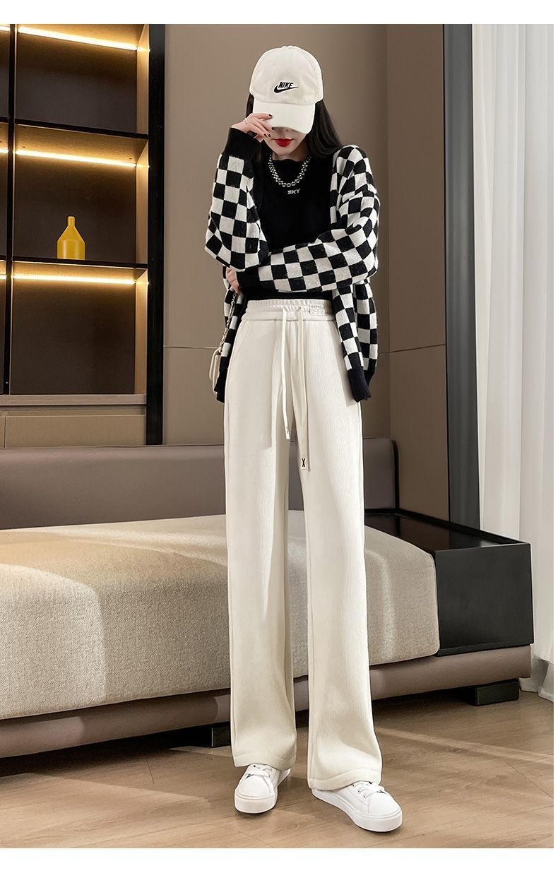 New chenille wide-leg pants for women, spring, autumn and winter new high-waisted straight casual pants