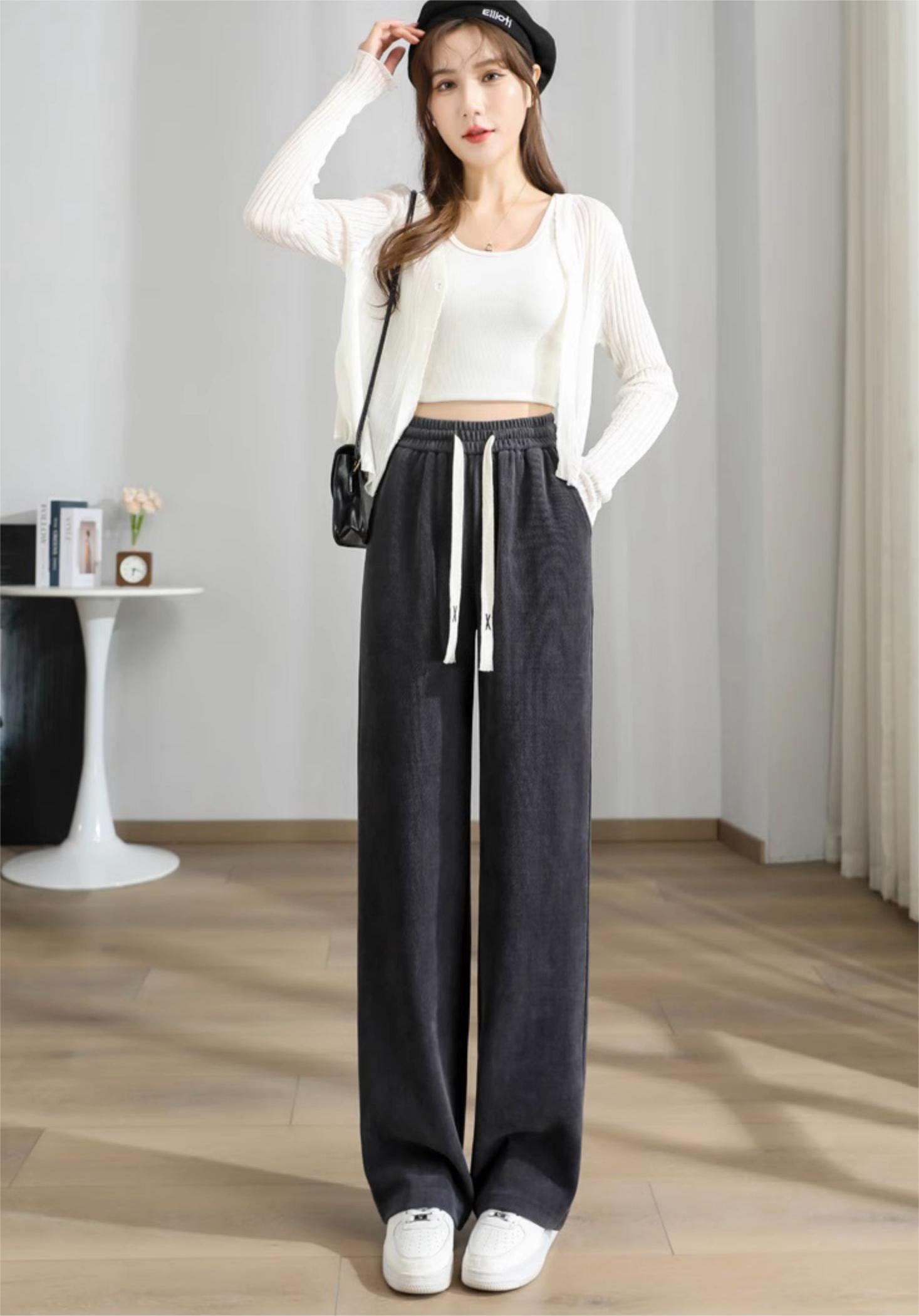 Autumn and winter thickened velvet and drapey chenille long wide-leg pants retro corduroy warm pants live supply