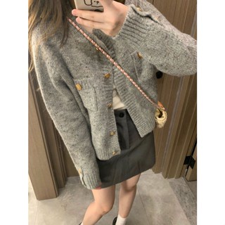This year's popular beautiful little furry lazy gray knitted cardigan 2024 new sweater jacket for women in autumn and winter
