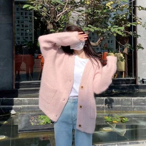 Knitted sweater women's knitted cardigan women's outer sweater coat loose top versatile