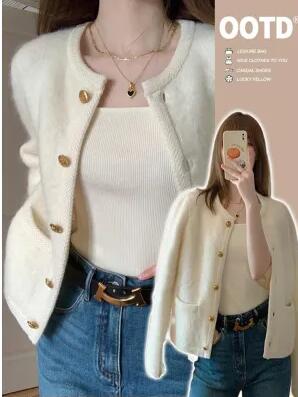 Xiaoxiang style mohair sweater jacket for women early autumn 2023 new style knitted cardigan high-end outer top