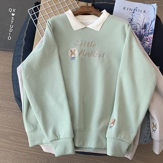 Minnie 2023 early autumn embroidered POLO collar loose thin sweatshirt for women
