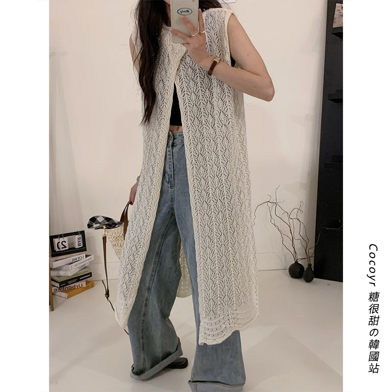 Korean style summer simple casual casual backless sleeveless hollow knitted dress design layered knitted blouse