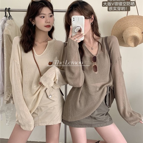 the lemon hollow sunscreen sweater women's thin blouse 2024 spring new top loose lazy style