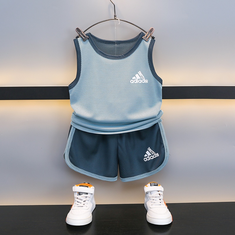 男童夏裝套裝兒童短袖短褲速乾衣薄網眼衣服夏季中大童運動兩件套
