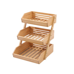 Spot bamboo and wood three-layer fruit basket drain rack double-layer assembled fruit tray three-layer kitchen storage rack