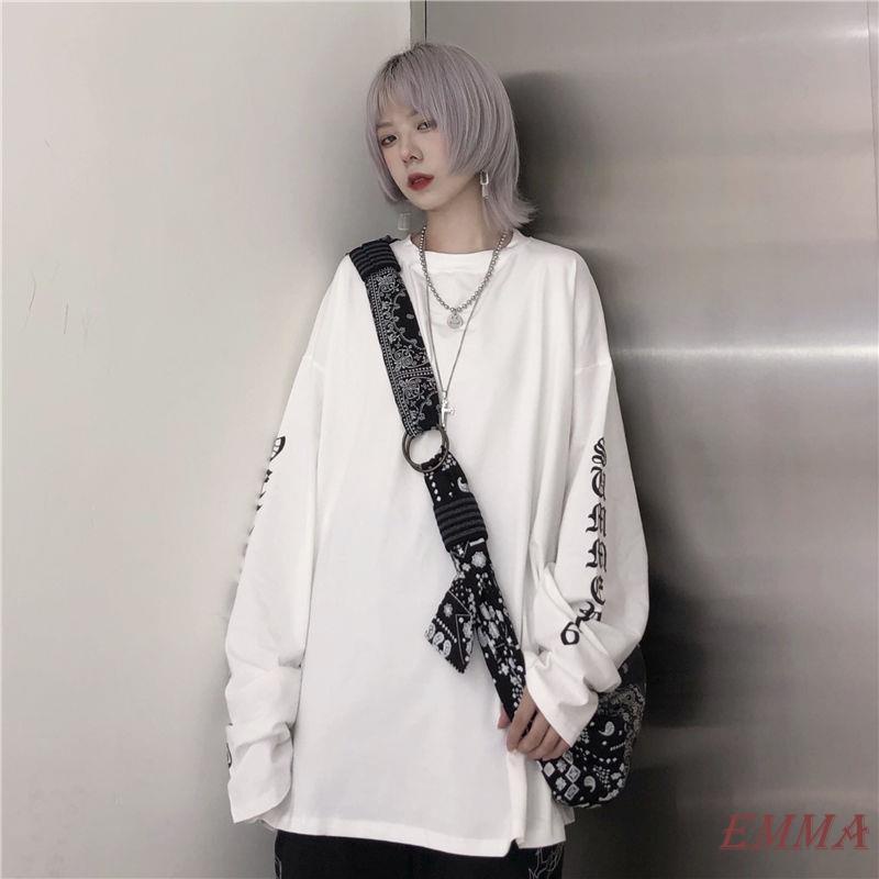 100% pure cotton spring and autumn Korean version ins loose long-sleeved T-shirt women's Harajuku style bf versatile bottoming student tops trendy