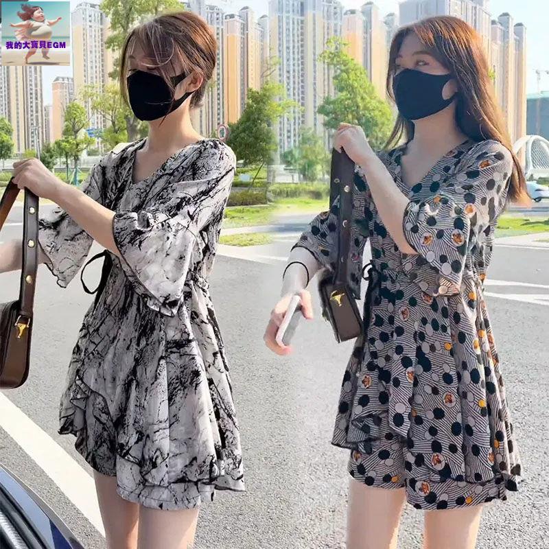 Dress suit for women, loose, large size, fat mm, covering the flesh, showing slimness, fashionable temperament, women's foreign style, age-reducing two-piece trendy set